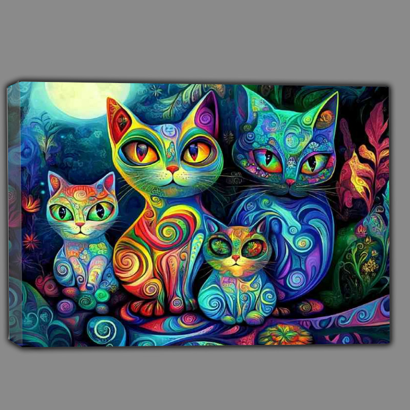 Buy Canvas : (Cute cat family in the style of colorful psychedelic)