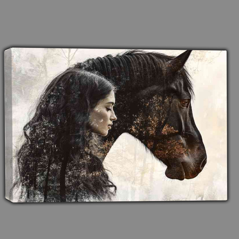 Buy Canvas : (Double exposure of a woman and a horse)