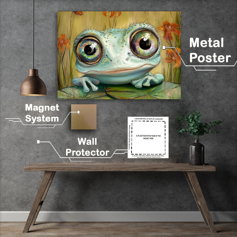 Buy Metal Poster : (Whimsical a frog with large mesmerized)