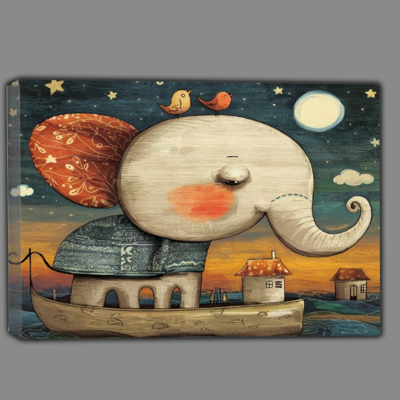 Buy Canvas : (Whimsical a night sky elephant on a boat)