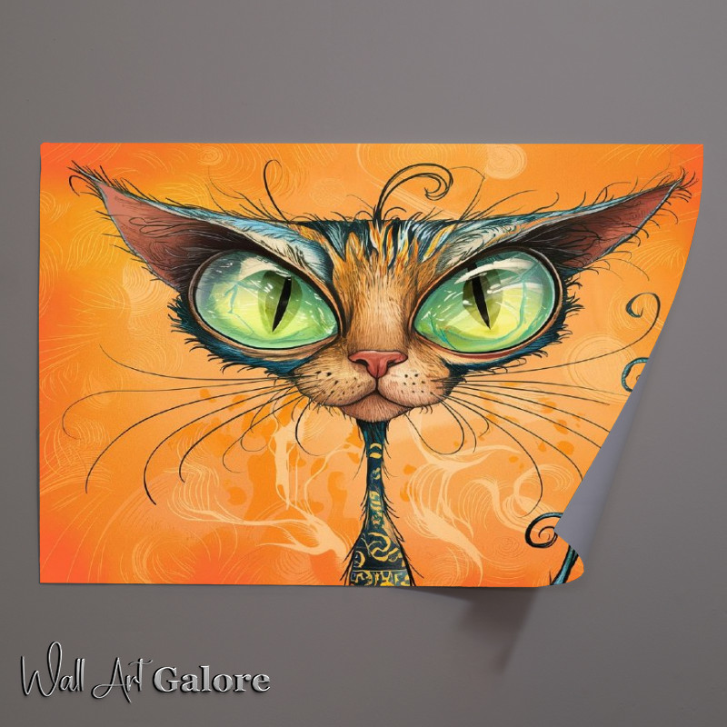 Buy Unframed Poster : (Whimsical and vibrant illustration of a cat with big green eyes)