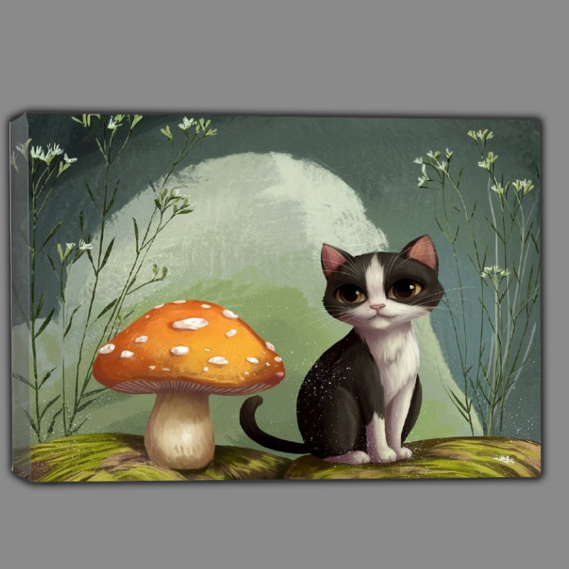 Buy Canvas : (Whimsical cat and the mushroom)