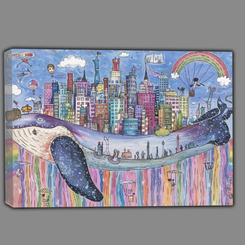 Buy Canvas : (Whimsical cityscape perched atop a gigantic whale)