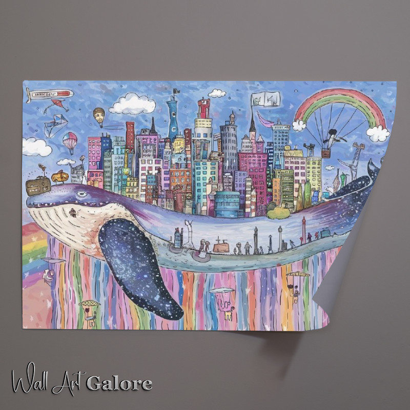 Buy Unframed Poster : (Whimsical cityscape perched atop a gigantic whale)