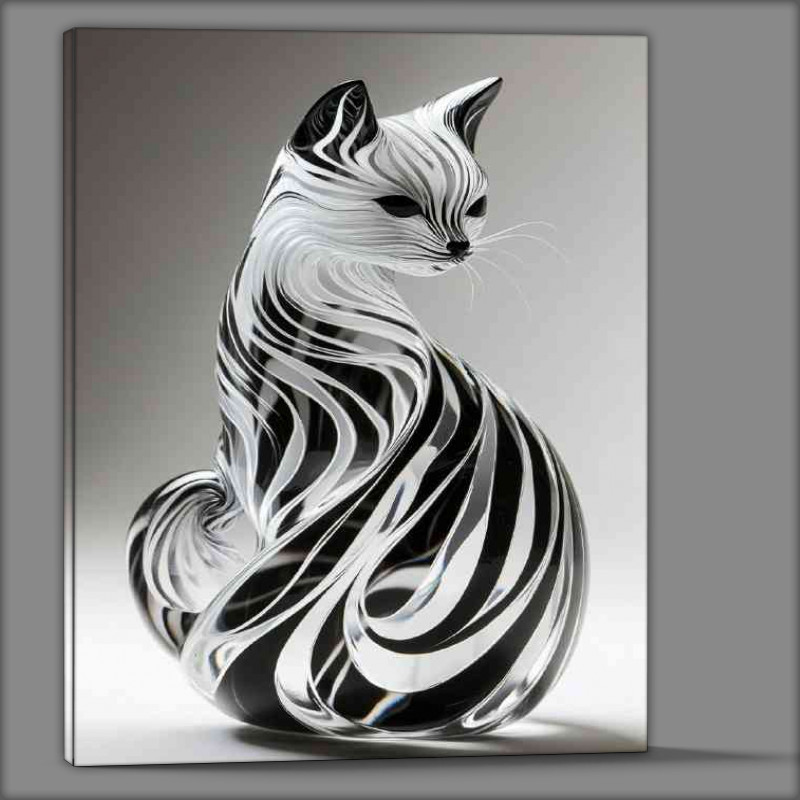 Buy Canvas : (A glass cat sculpture with black and white swirls)