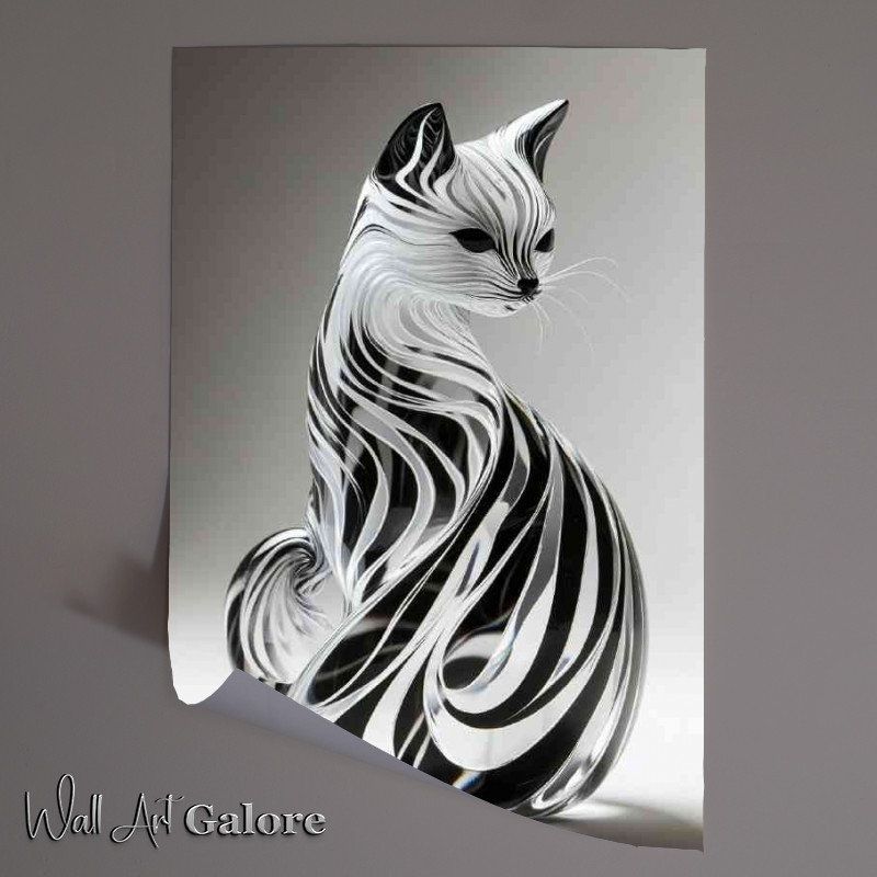 Buy Unframed Poster : (A glass cat sculpture with black and white swirls)