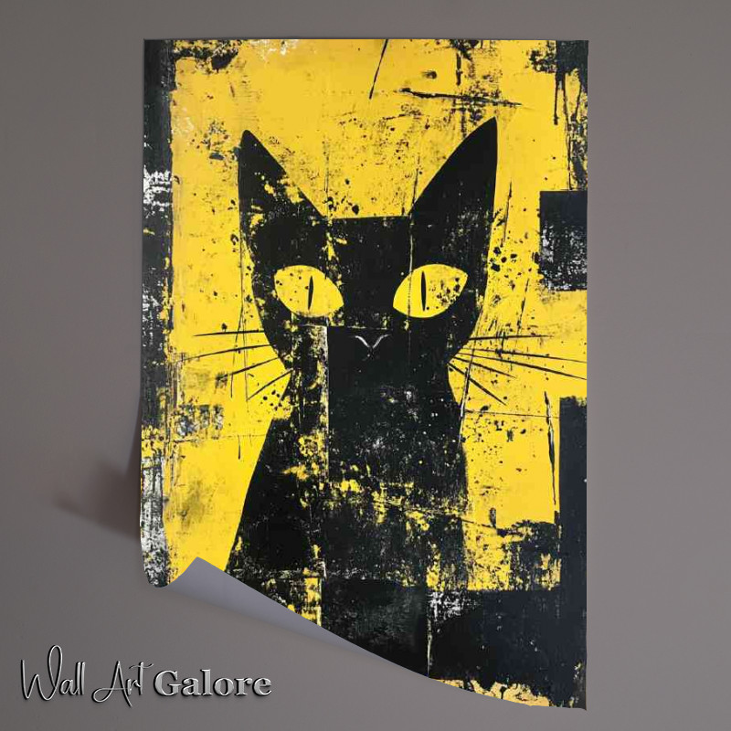 Buy Unframed Poster : (Abstract painting of an edgy cat mixed black media collage)