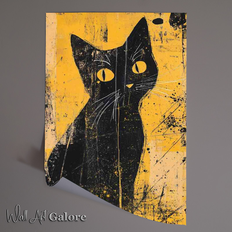Buy Unframed Poster : (Abstract painting of an edgy cat mixed media collage)