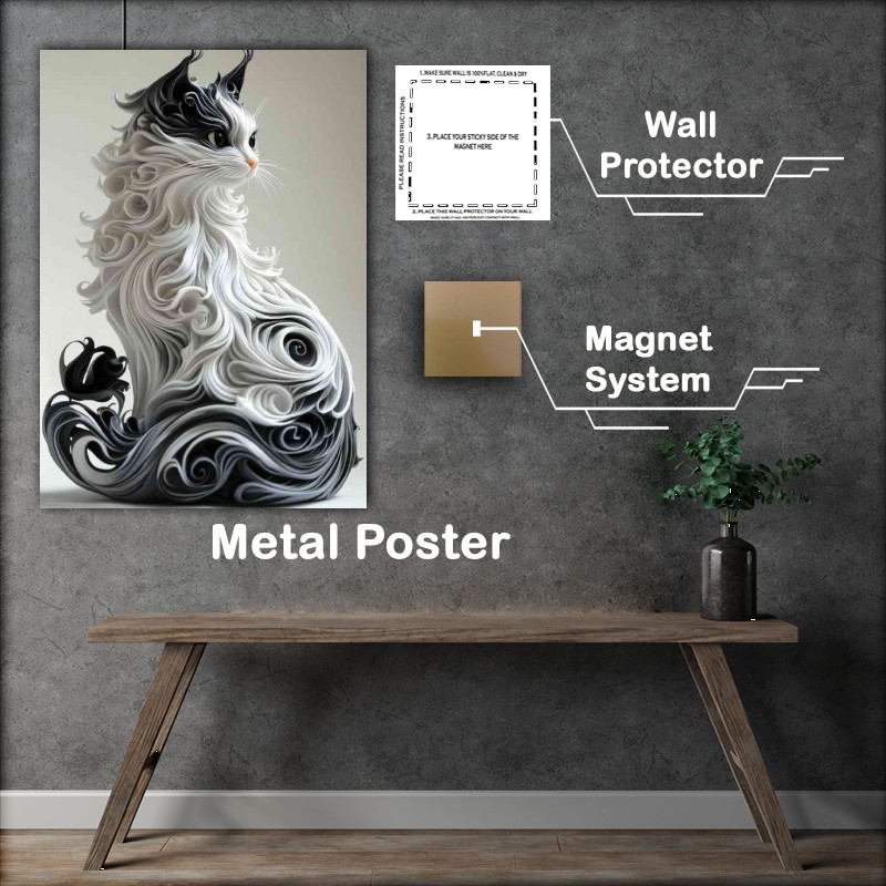 Buy Metal Poster : (Beautiful cat made of white and black swirls)