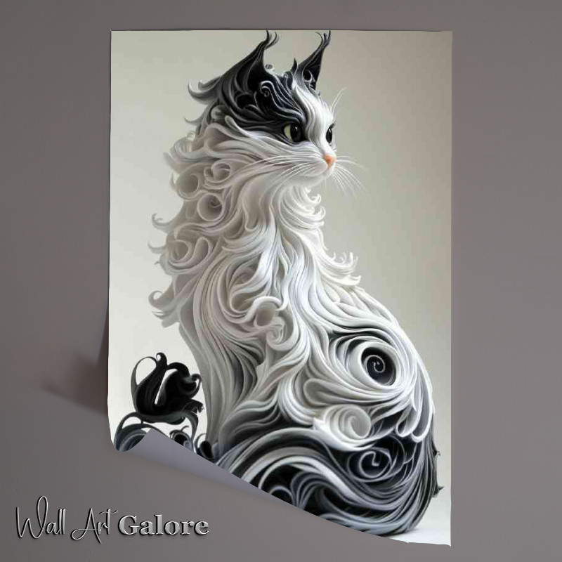 Buy Unframed Poster : (Beautiful cat made of white and black swirls)