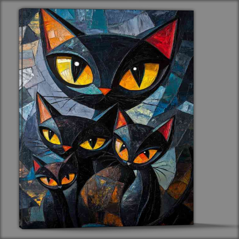 Buy Canvas : (Black Cats Family big eyes in the style of Cubism)