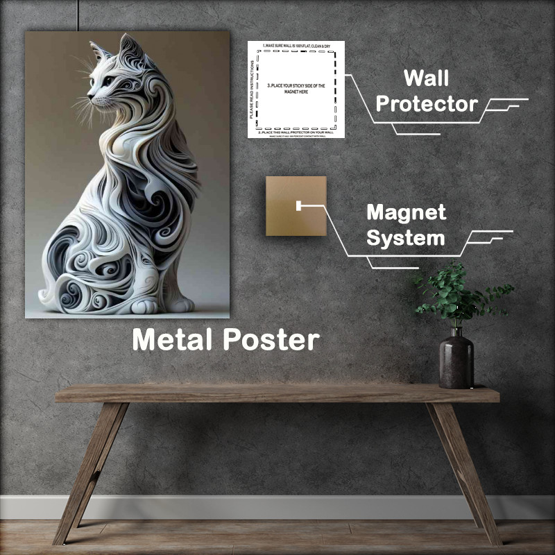 Buy Metal Poster : (Cat made of white and black swirls)