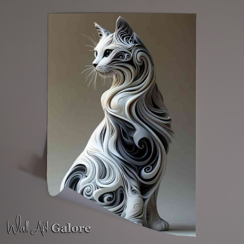 Buy Unframed Poster : (Cat made of white and black swirls)