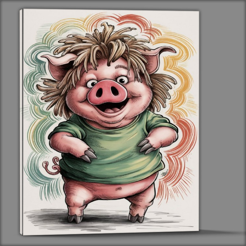 Buy Canvas : (Colour graphite pencil drawing of a happy pig)