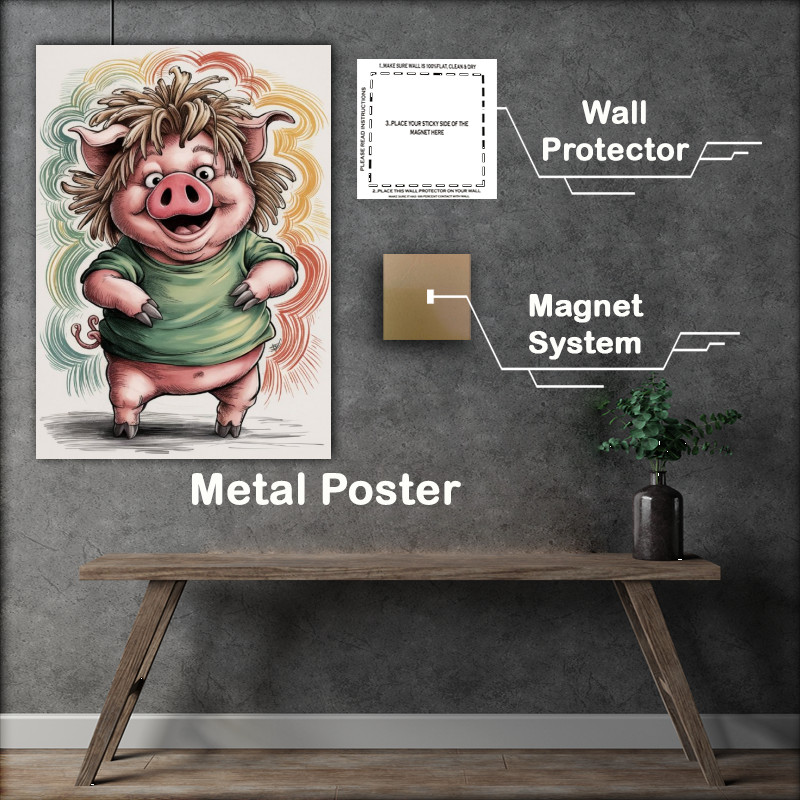 Buy Metal Poster : (Colour graphite pencil drawing of a happy pig)