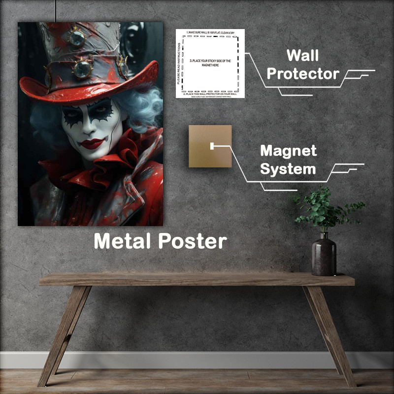 Buy Metal Poster : (A clown in red makeup and a top hat looking)