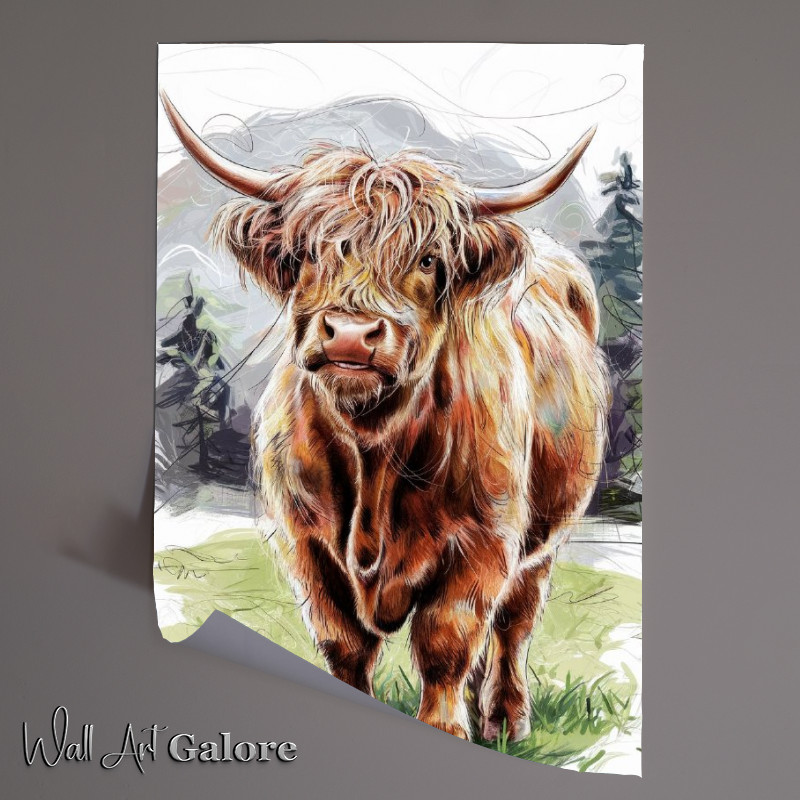 Buy Unframed Poster : (Colour graphite pencil drawing of a highland cow)