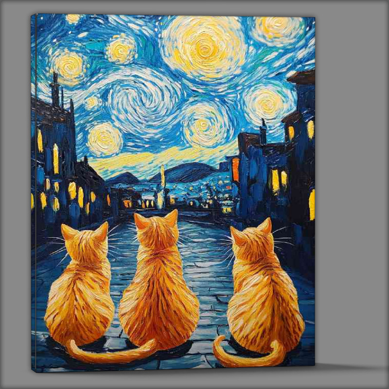 Buy Canvas : (Cute cats in the style of van gogh starry night)