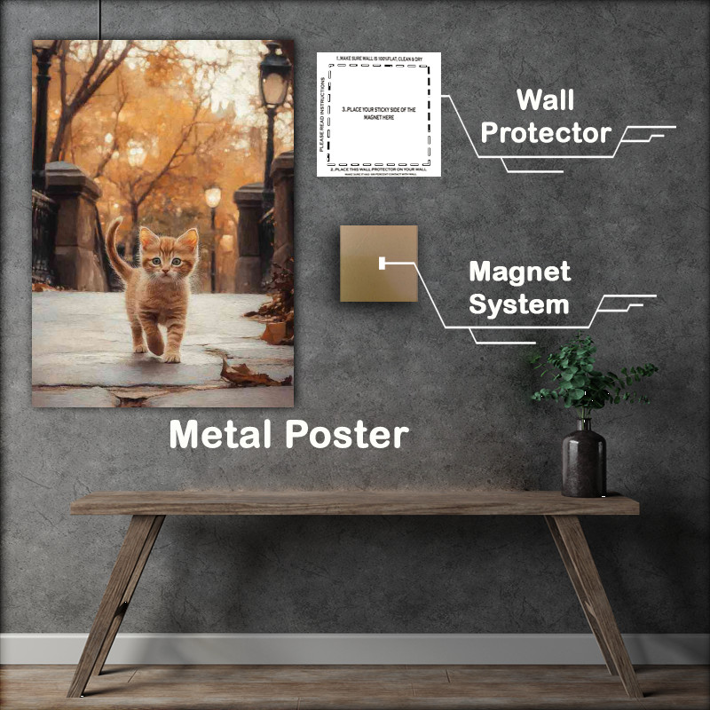 Buy Metal Poster : (Kitten walks along the road in New Yorks Central Park)
