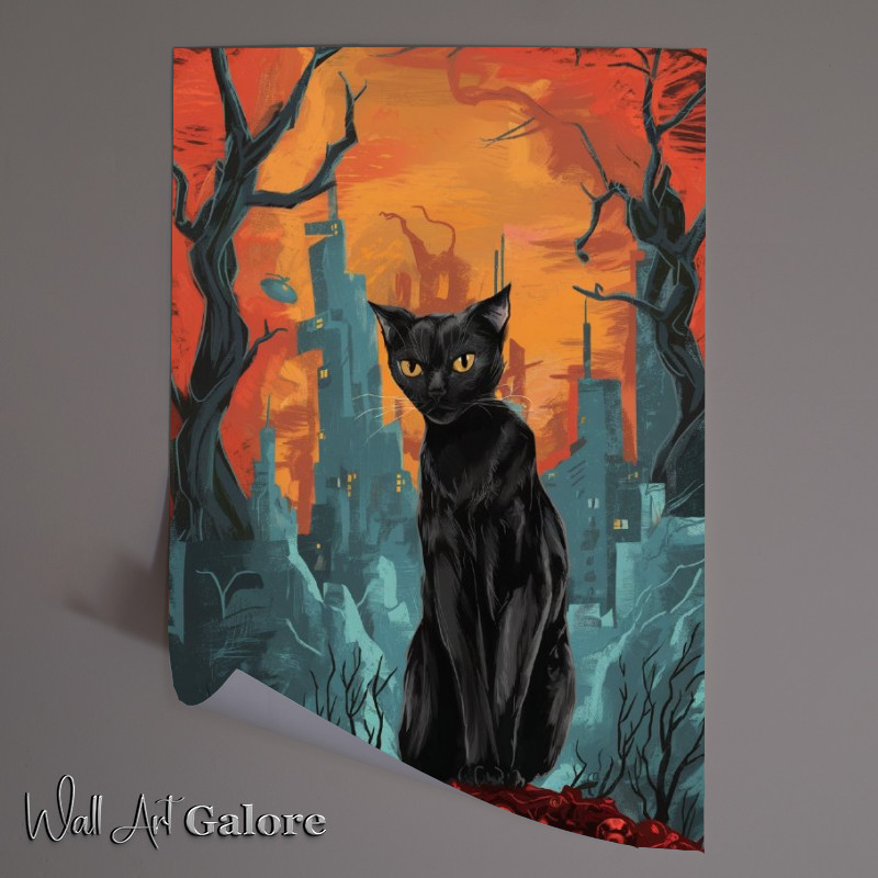 Buy Unframed Poster : (Striking and vivid scene of a black cat sitting)