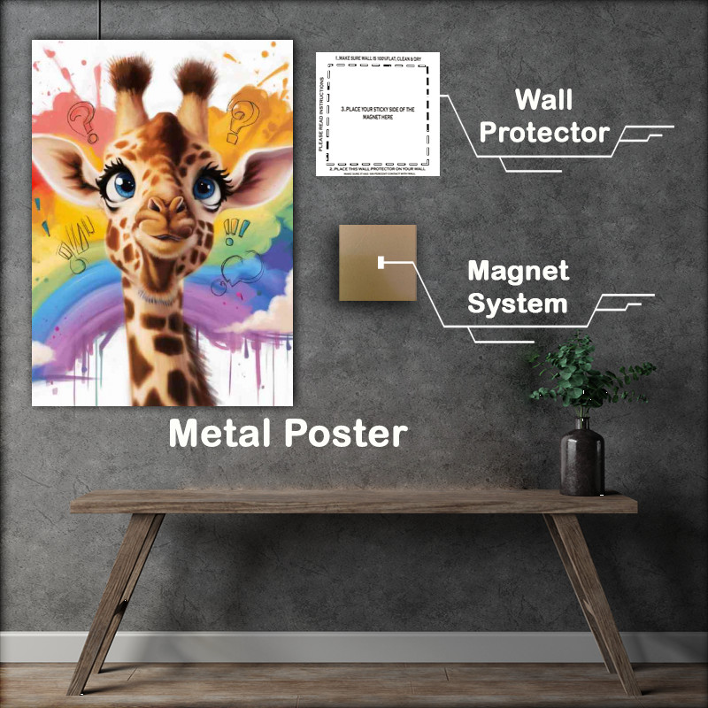 Buy Metal Poster : (The catoon baby girraffe with rainbow colours)