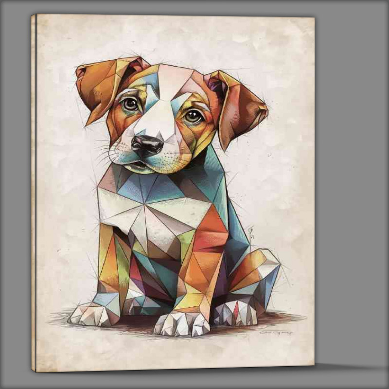 Buy Canvas : (The geometric little puppy dog earty colours)
