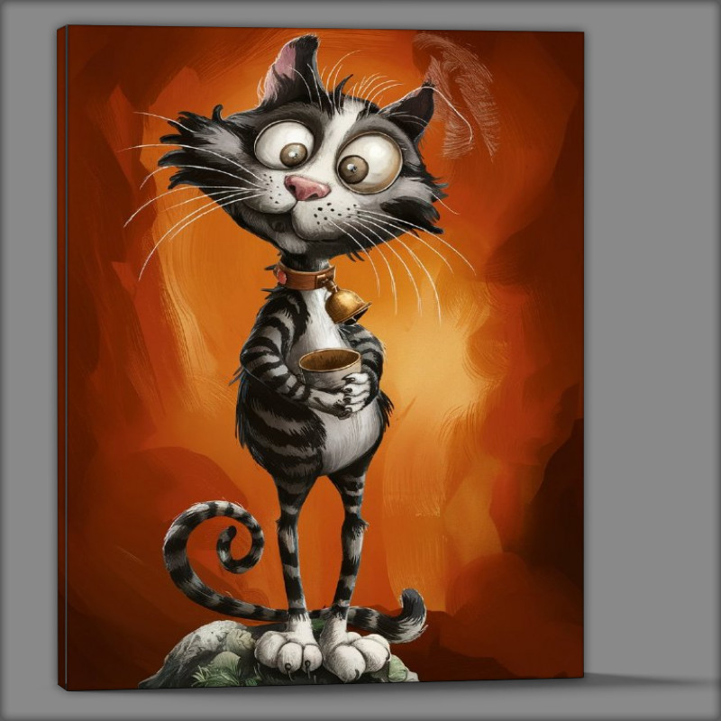Buy Canvas : (Whimsical tall cat drinking coffee)