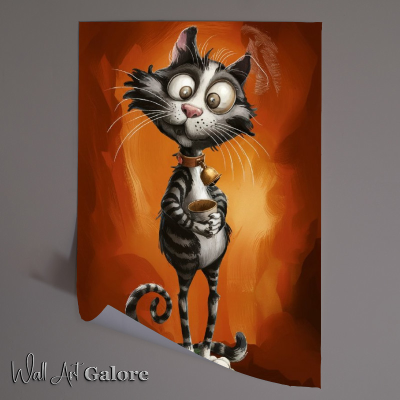 Buy Unframed Poster : (Whimsical tall cat drinking coffee)