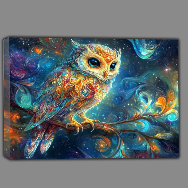 Buy Canvas : (An owl perched on an intricate branch surrounded by swirly skies)
