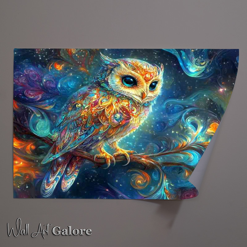 Buy Unframed Poster : (An owl perched on an intricate branch surrounded by swirly skies)