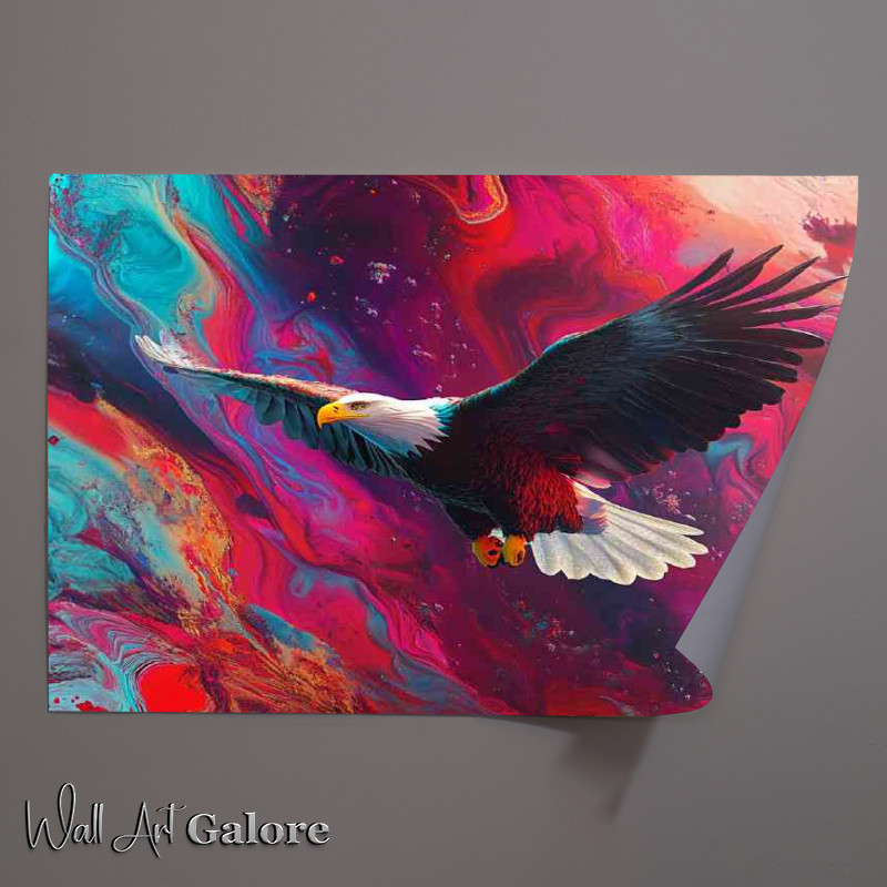 Buy Unframed Poster : (Bald eagle flying with colorful fractal feather liquid)