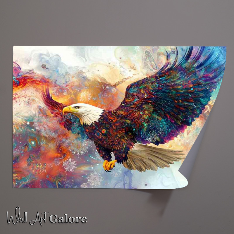 Buy Unframed Poster : (Bald eagle with wings spread colorful fractal pallette)