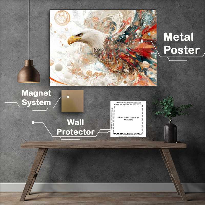 Buy Metal Poster : (Bald eagle with wings spread in a colorful and dynamic)