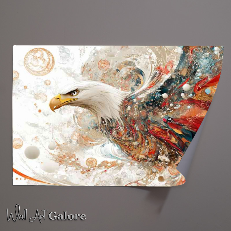 Buy Unframed Poster : (Bald eagle with wings spread in a colorful and dynamic)