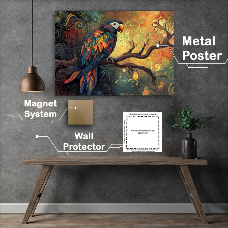 Buy Metal Poster : (Beautiful colorful parrot sitting on a tree)