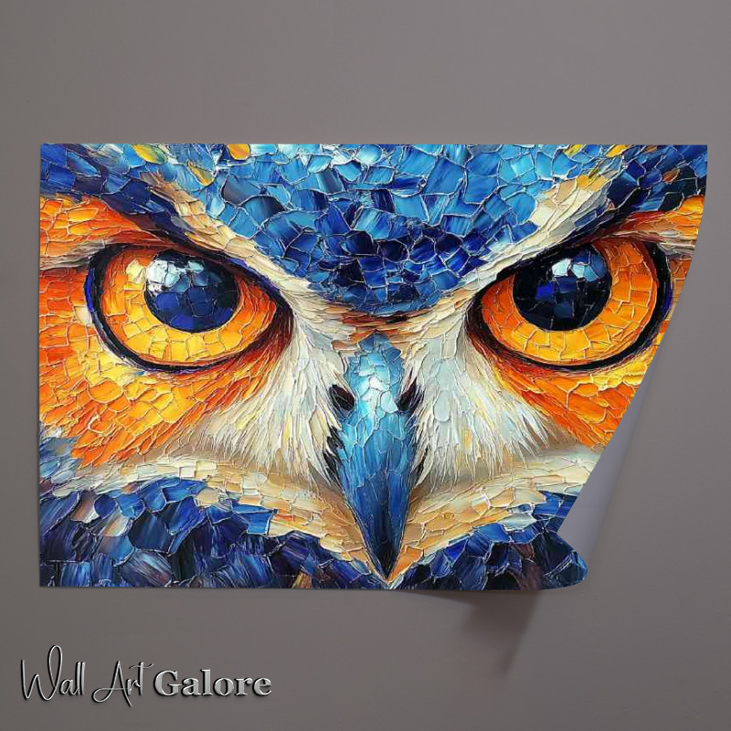 Buy Unframed Poster : (Beautiful owl eyes mosaic style painting with big eyesblue)
