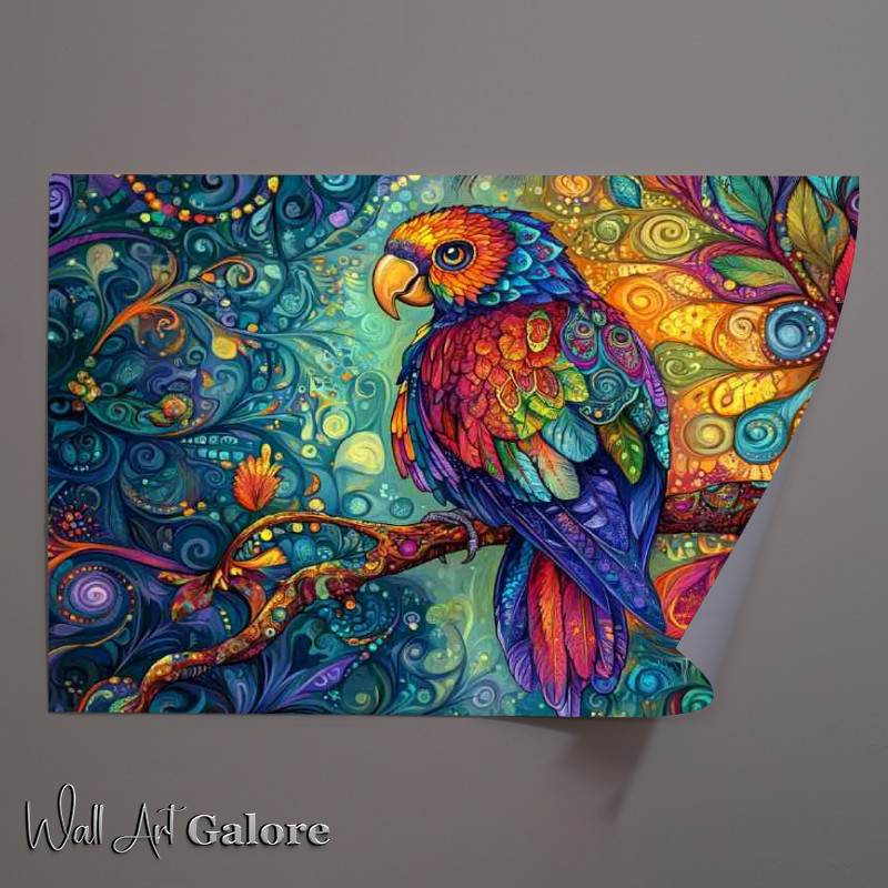 Buy Unframed Poster : (Colorful parrot sitting on a tree branch)