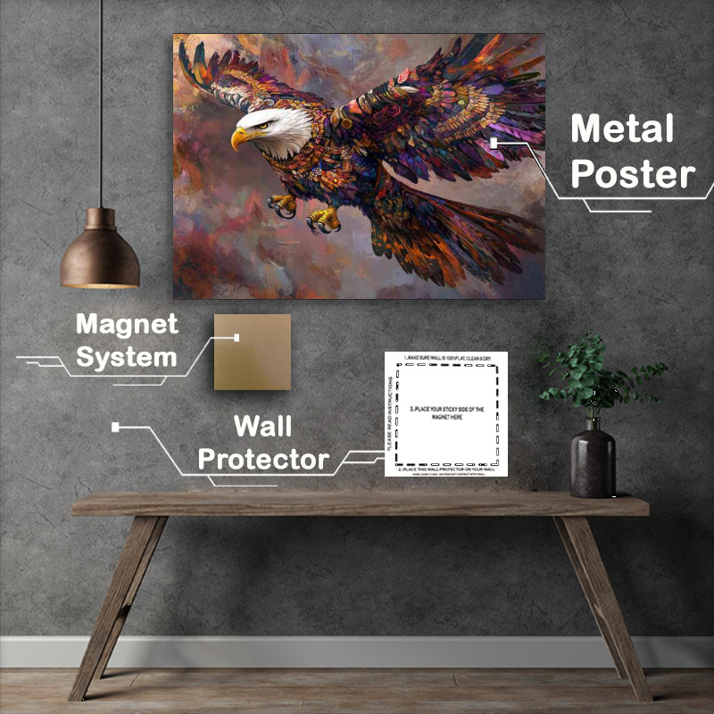 Buy Metal Poster : (Eagle in flight feathers adorned with strong colours)