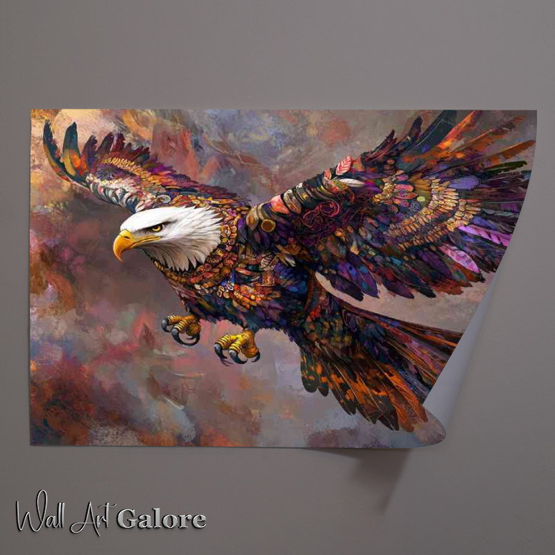 Buy Unframed Poster : (Eagle in flight feathers adorned with strong colours)