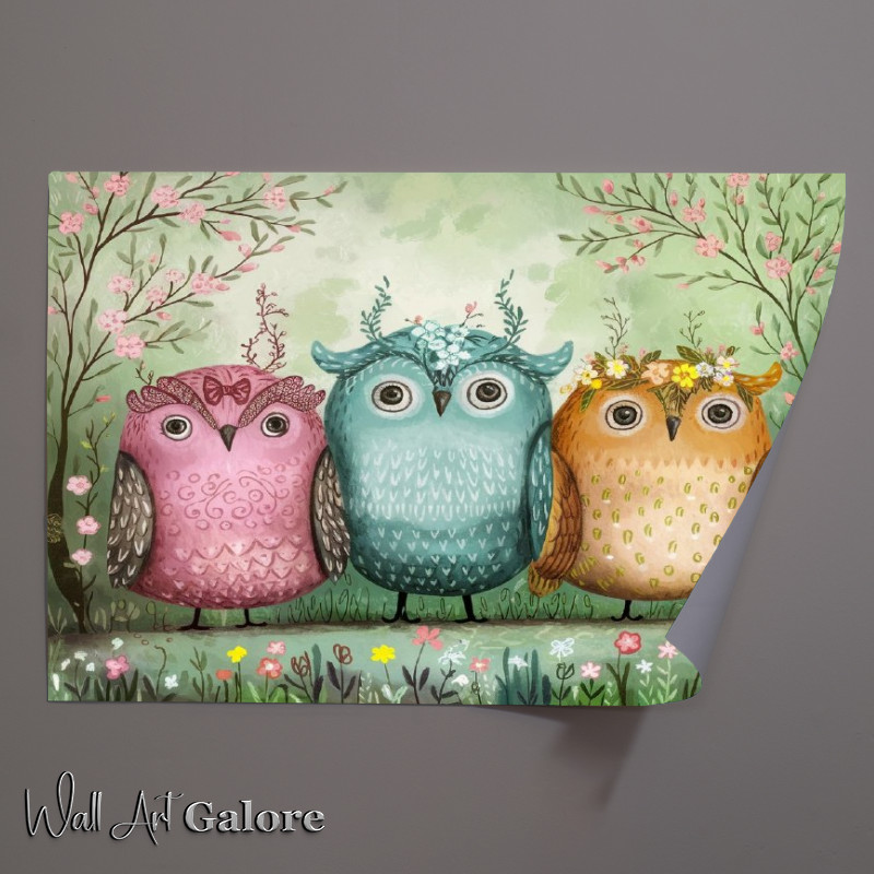 Buy Unframed Poster : (Forest setting with three whimsical owls)