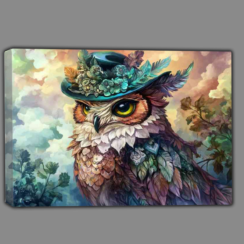 Buy Canvas : (Owl wearing an elegant hat with vibrant)