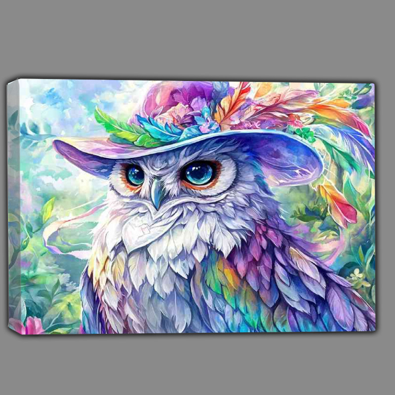 Buy Canvas : (Owl wearing an elegant hat with vibrant ccolours)