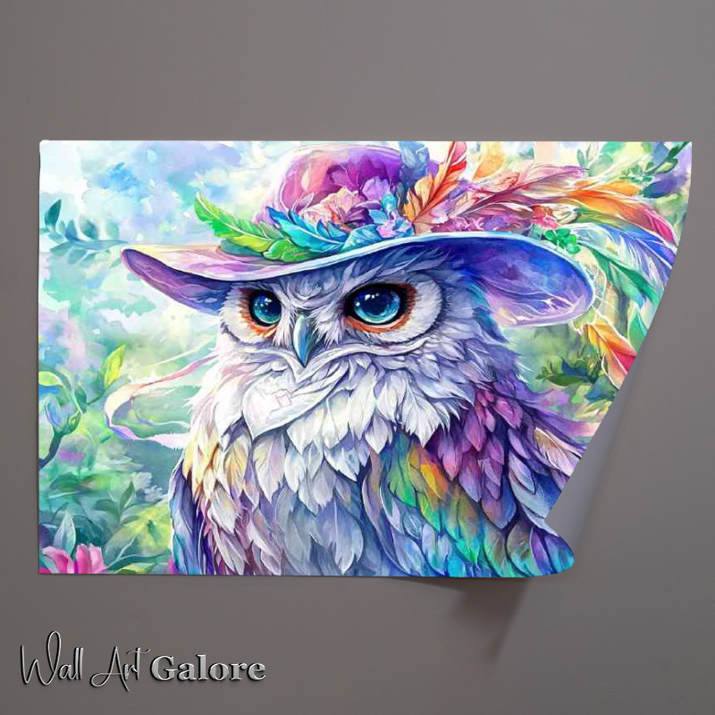 Buy Unframed Poster : (Owl wearing an elegant hat with vibrant ccolours)