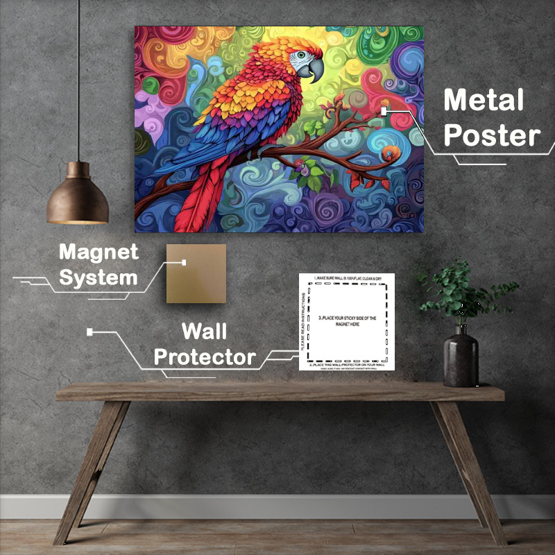 Buy Metal Poster : (Parrot sitting on a tree branch)
