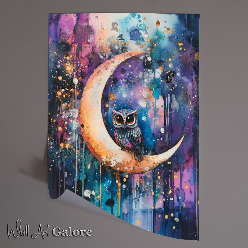 Buy Unframed Poster : (Cute owl sitting on the crescent moon)