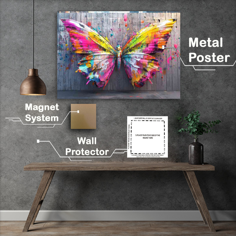 Buy Metal Poster : (A colorful butterfly made of paint with its wings)