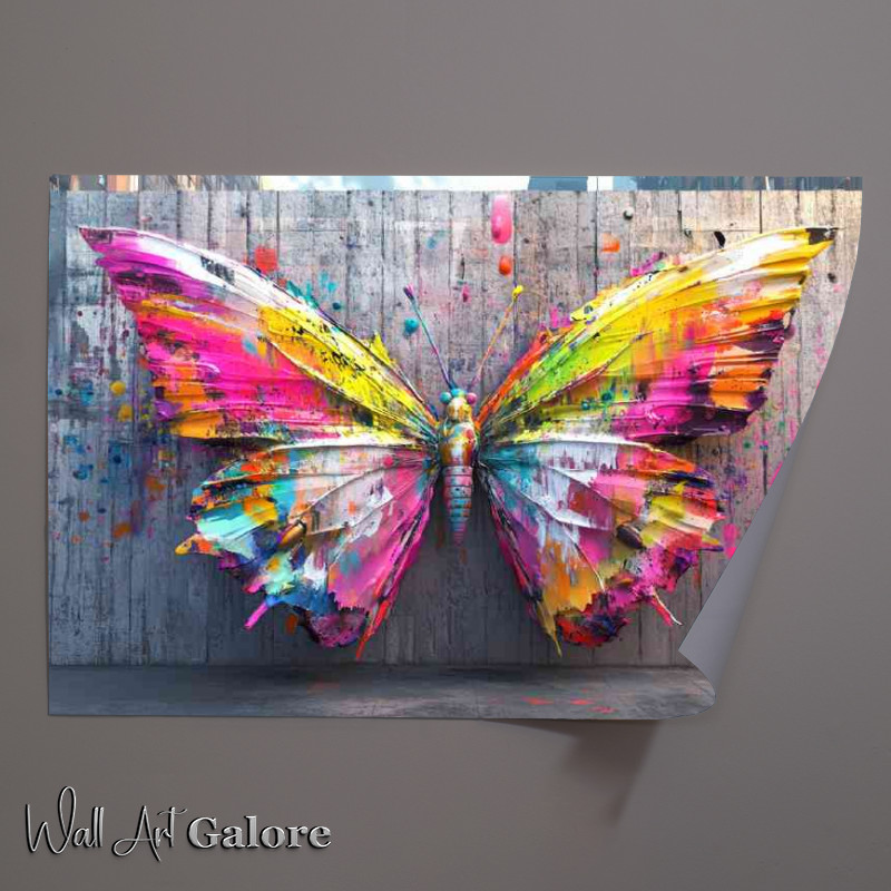 Buy Unframed Poster : (A colorful butterfly made of paint with its wings)