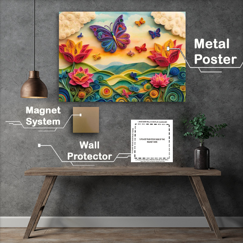 Buy Metal Poster : (Colorful butterfly flying over the rolling hils)