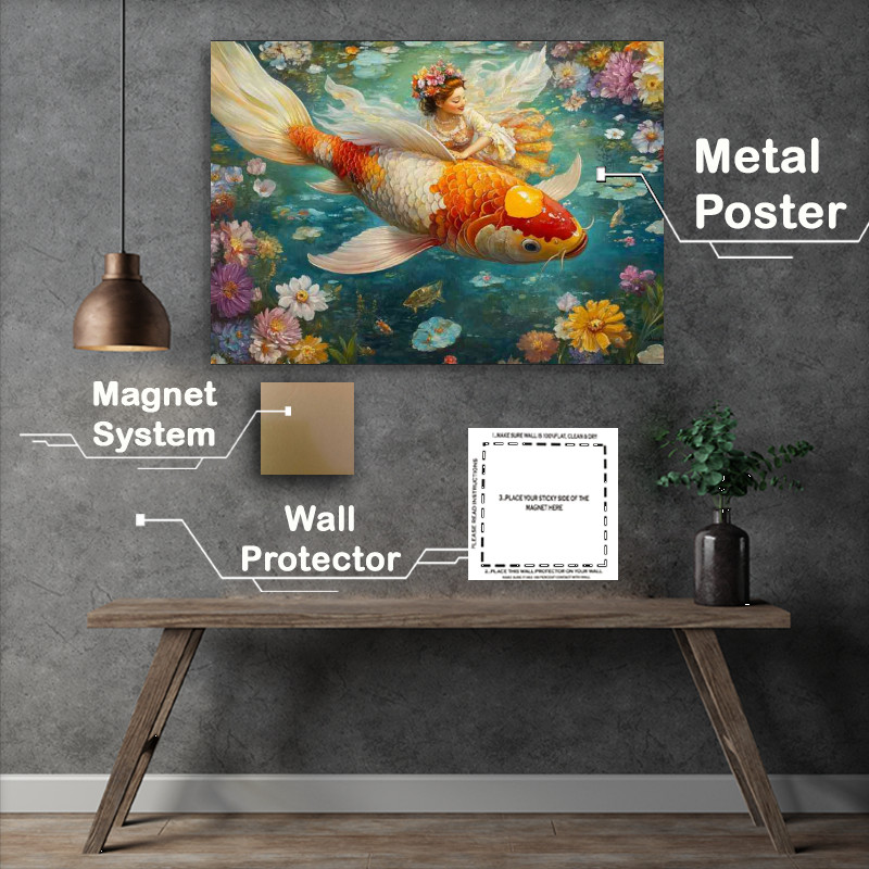 Buy Metal Poster : (Koi fish with Angel wings colorful)
