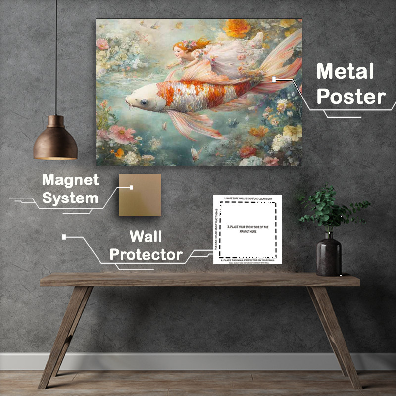 Buy Metal Poster : (Koi fish with wings colorful and detailed)